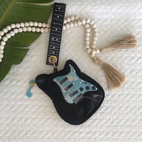 III PARCEL Handbags - Vintage III Parcel Black Satin Jeweled Guitar Wristlet Purse